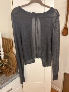 Zara Metallic Charcoal Sheer Knit Top